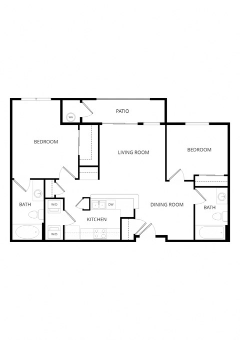 Floor plan for 2 beds, 2 baths, 892 sqft